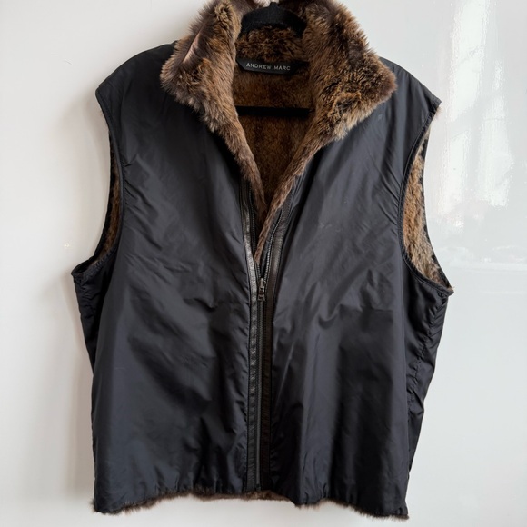 Andrew Marc VTG Black Leather Jacket with Removable Rabbit Fur Vest Lining - Picture 7 of 17